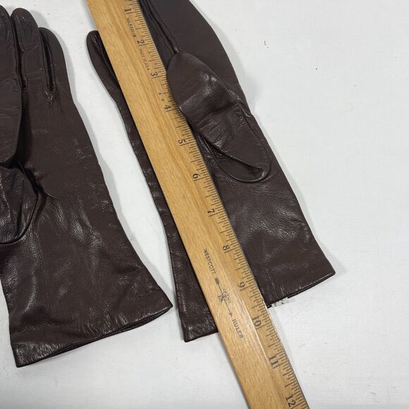LORD & TAYLOR Gloves Womens 7.5 Leather Antron Lined Warmer Winter Brown - Picture 9 of 11
